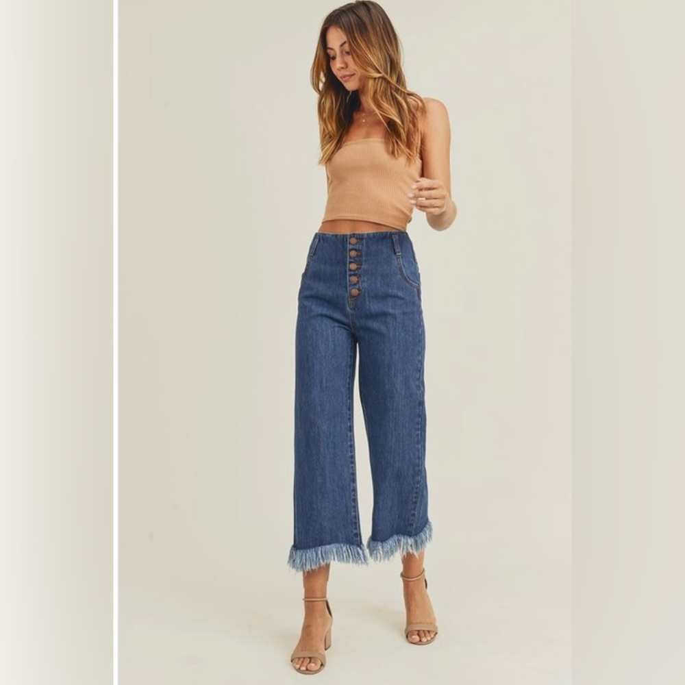 RISEN. High Waisted, crop, button fly.